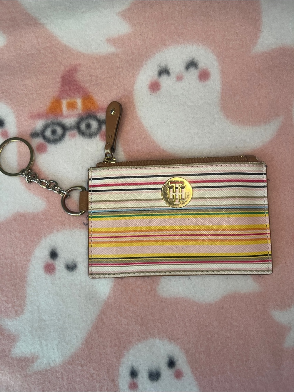 Tommy Hilfiger Striped Multicolor Card Holder Key Fob